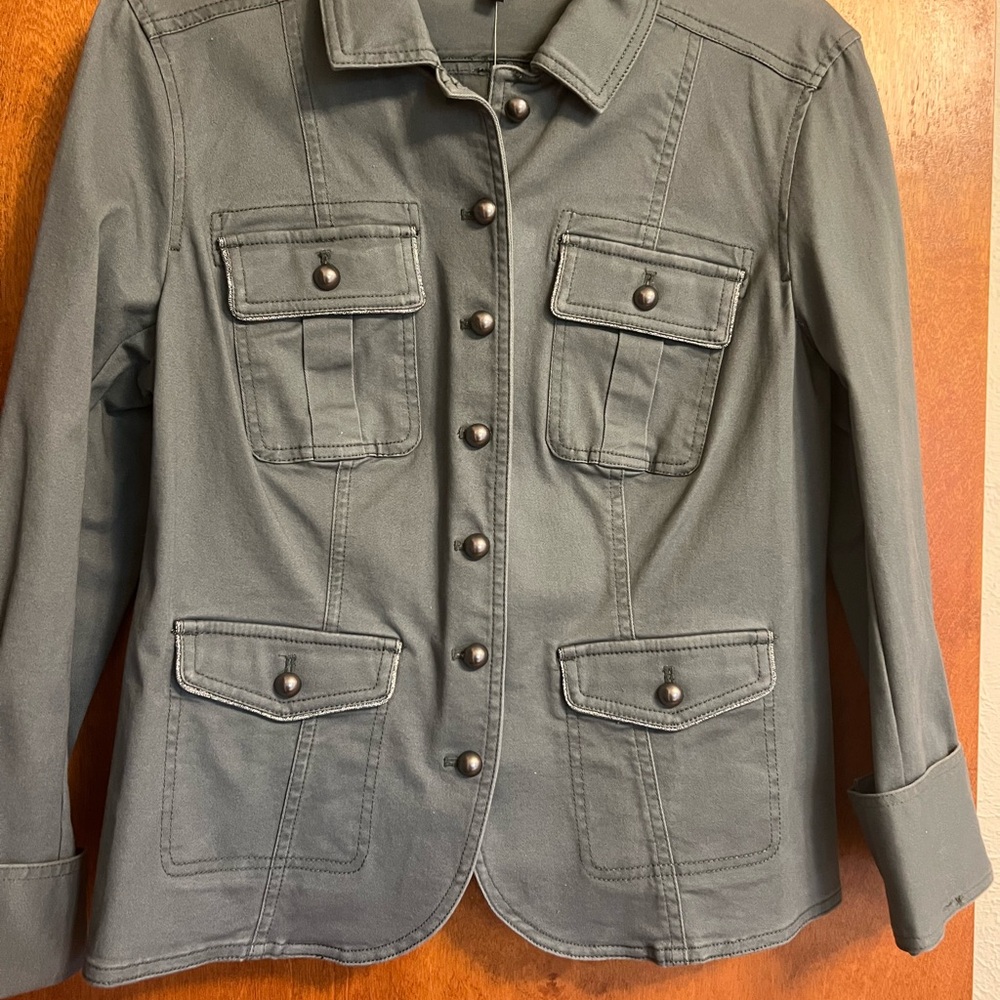 White House Black Market Olive Green Utility Jacket with Button Front